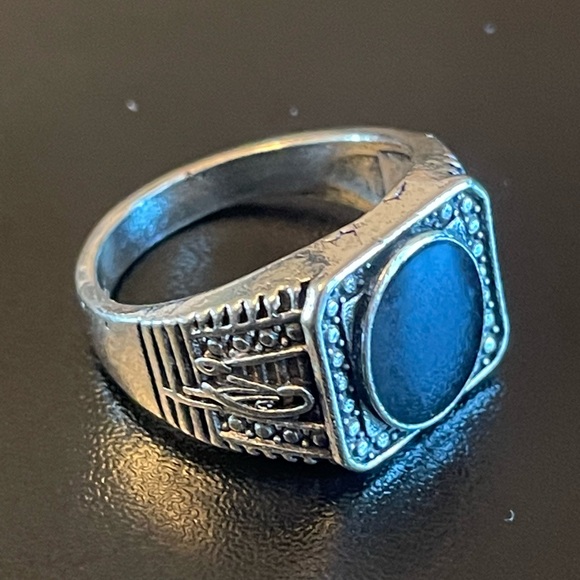 Black obsidian inlaid S925 silver ring size 8.5 - Picture 2 of 8